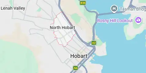 North Hobart location map highlighting the local service area for reliable rubbish removal and junk collection services.
