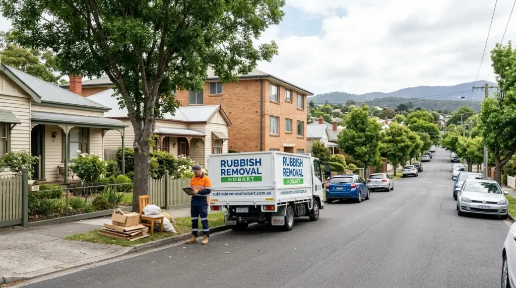 Rubbish Removal Hobart's worker collecting cardboards and property waste from North Hobart.